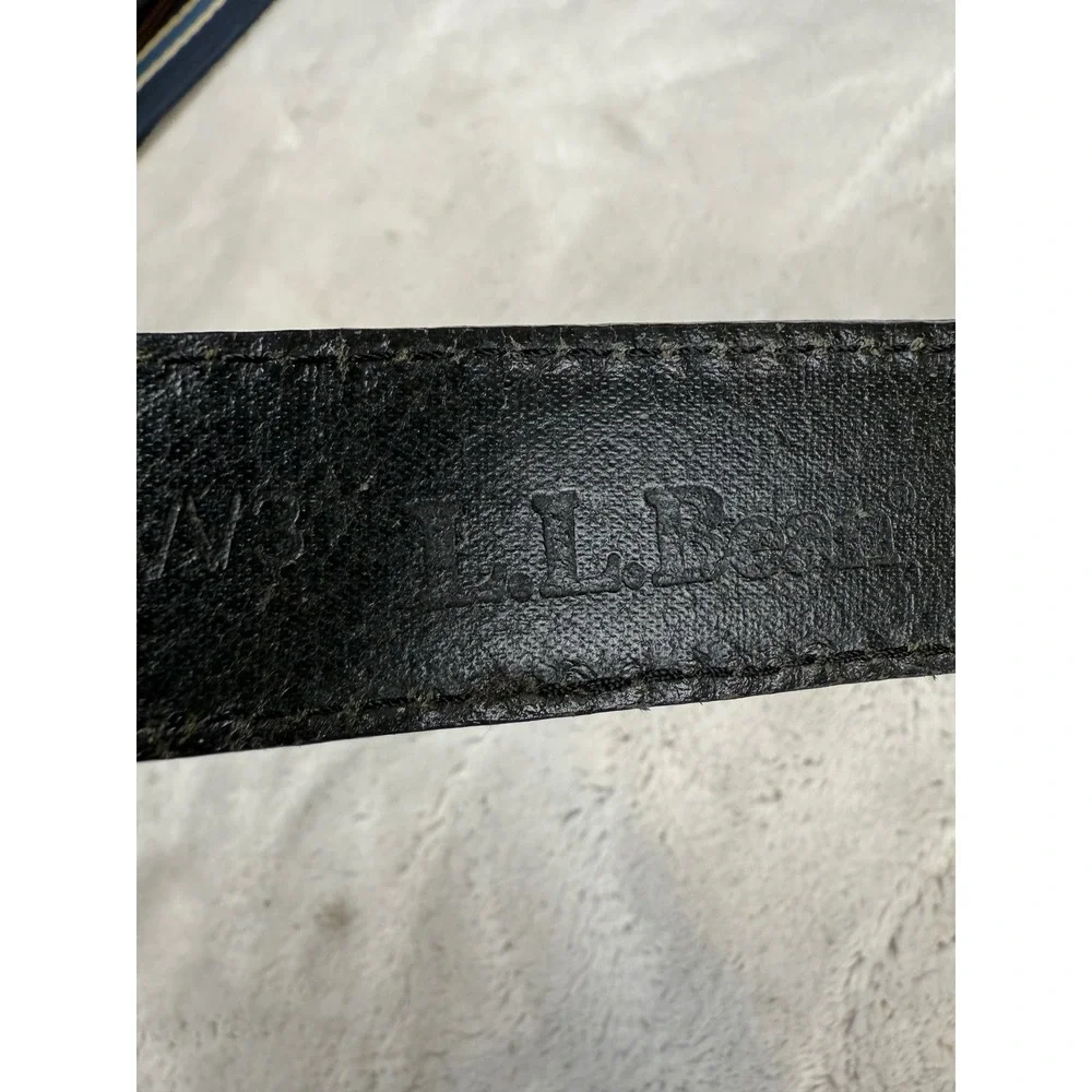 LL‎ Bean Mens Black Genuine Leather Dress Belt Silver Buckle 44 OFW3 Made in USA